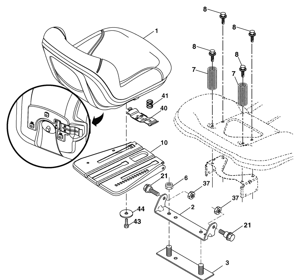 Seat Group (7800737seat) Diagram and Parts List for 7800737-96042010300 2011 Briggs and Stratton Lawn Tractor